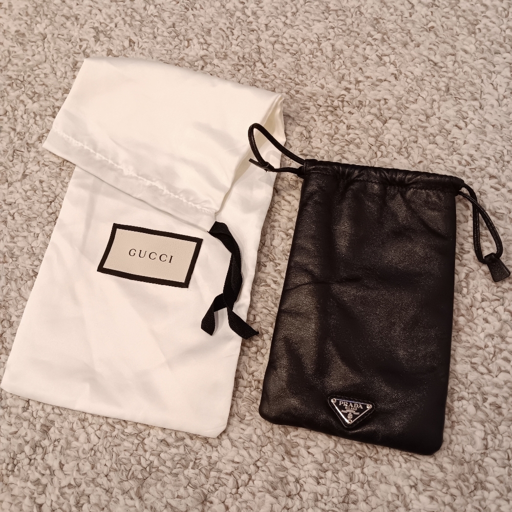 Prada Lambskin Drawstring Pouch & Gucci Dustbag